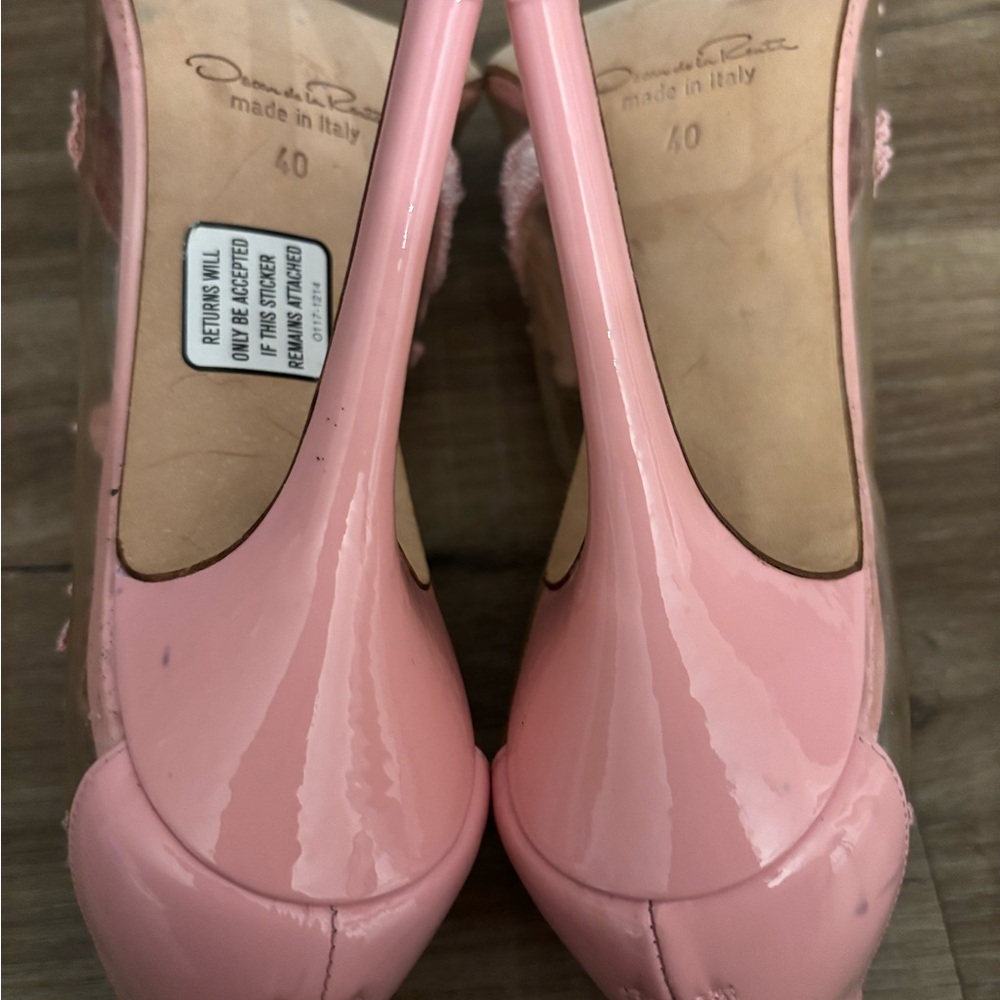 Oscar de la Renta Soft Pink PVC Patent Leather Amria Cut Out Sandals Sz 40 - Picture 9 of 15